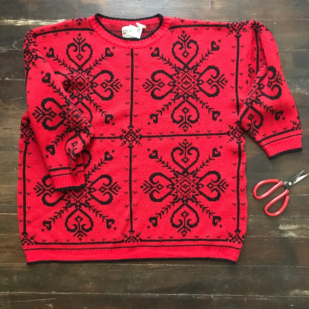 80's red retro sweater, oversize fit